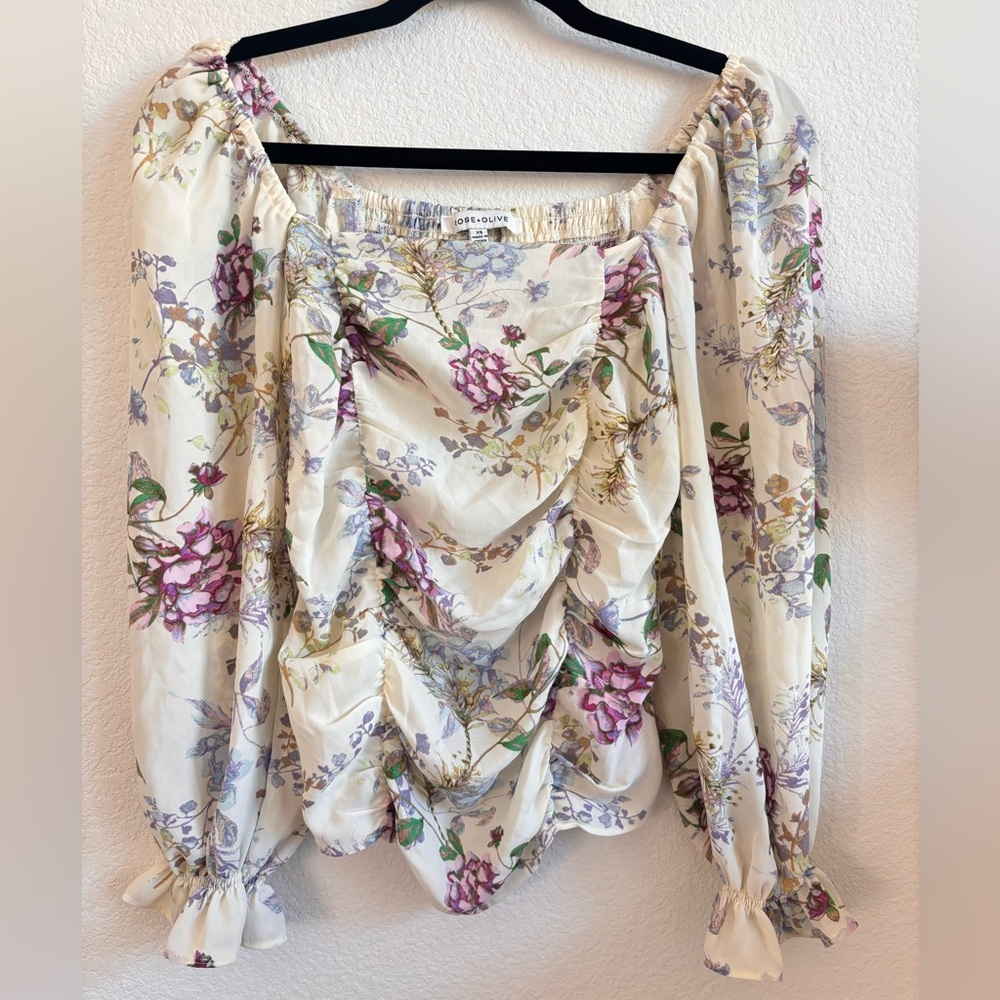 Rose & Olive Cream and Purple Floral Blouse